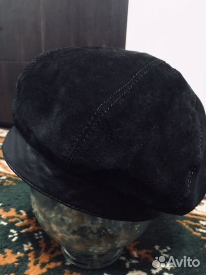 Берет натуральная замша и кожа лаковый ободок