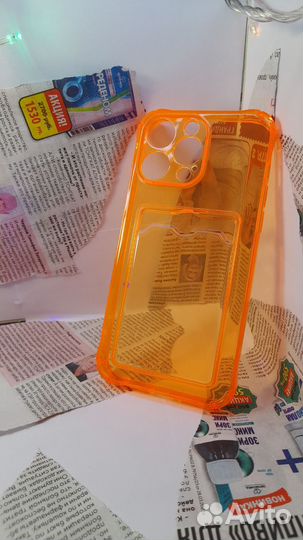 Чехол на iPhone 15 pro max оранжевый прозрачный