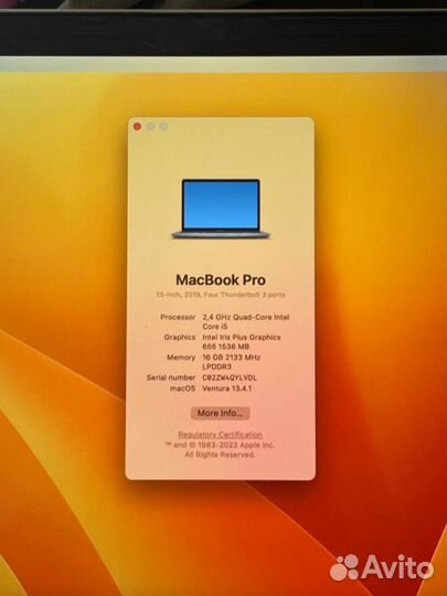Macbook pro 13 retina 2019 touch bar