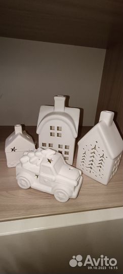Домики светильники новогодние из фарфора