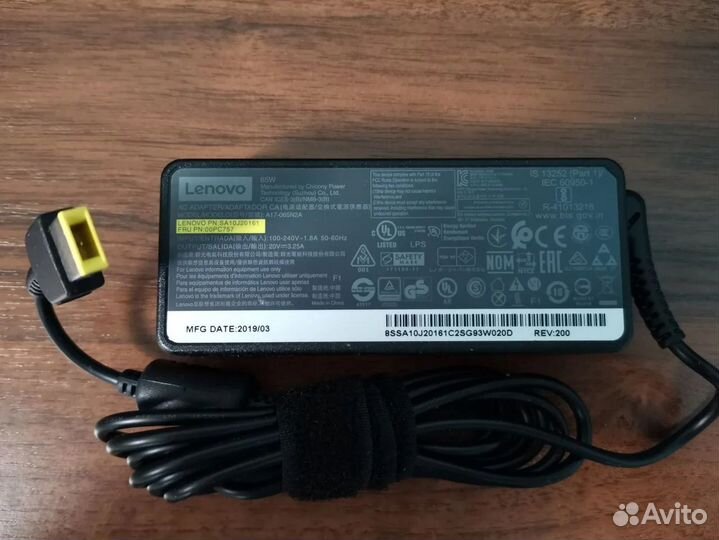 Блок питания Lenovo 20V 3.25A 65W (00PC757 и др.)