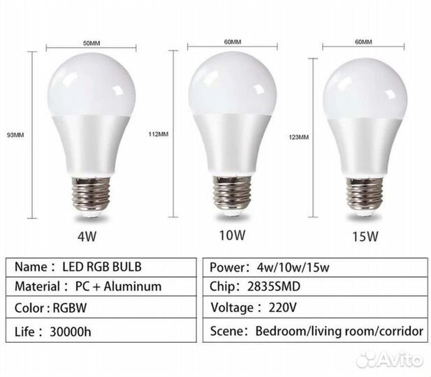 Светодиодная лампа rgbw 15W