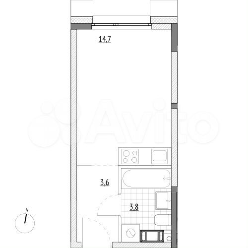 Апартаменты-студия, 22,1 м², 6/7 эт.