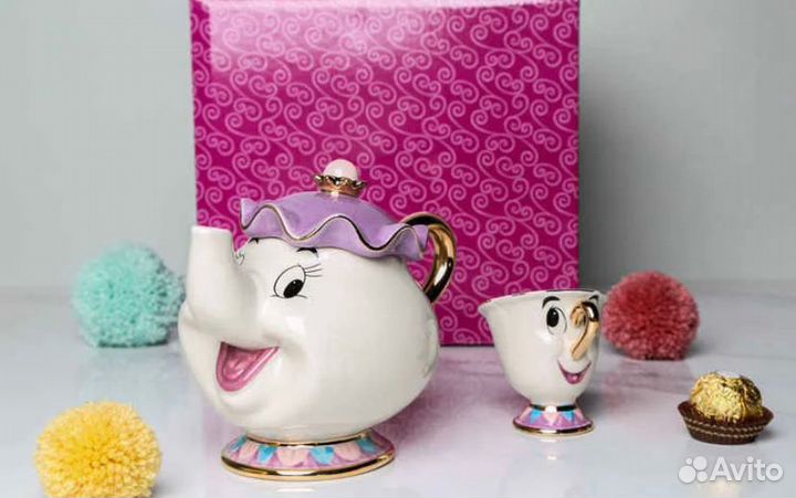 Сервиз Красавица и чудовище чайник и 2 чашки