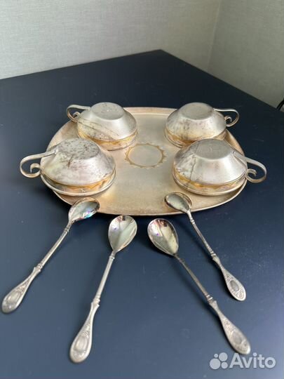 Чайный набор юммет с подносом мельхиор