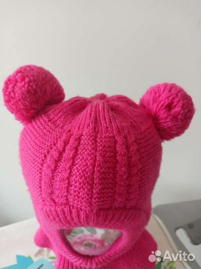 Шапка шлем зимняя для девочки 44-46 (1-2 года)