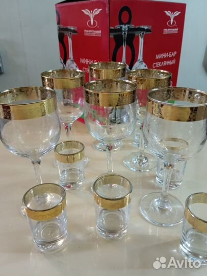 Набор бокалов и рюмок 6+6 Гусь Хрустальный б\у