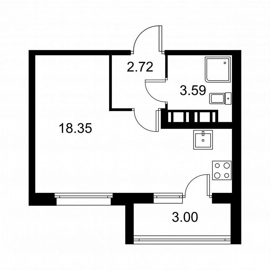 Квартира-студия, 26,2 м², 6/9 эт.