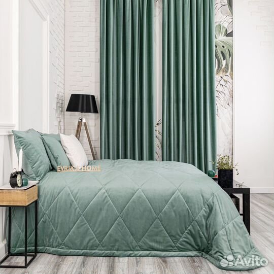 Покрывало Беллиссимо шалфей новое бархат