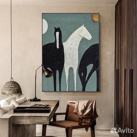 Интерьерная картина маслом абстракция лошади