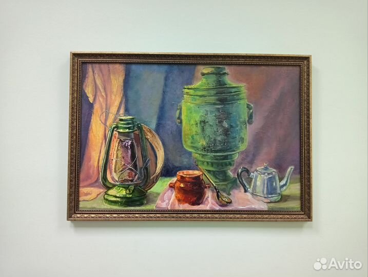 Картина маслом на холсте натюрморт с самоваром