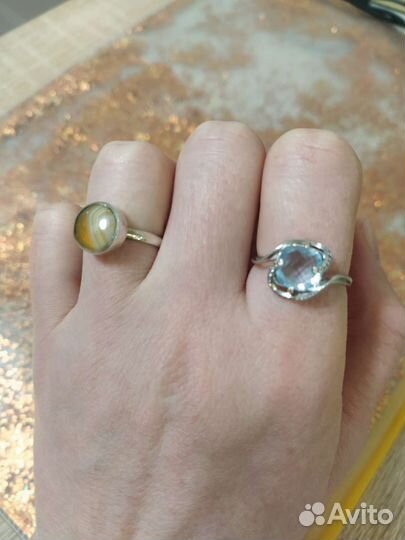 Серебряные кольца, сердолик и топаз