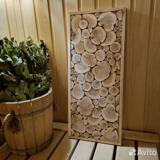 Панно из спилов можевельника для бани