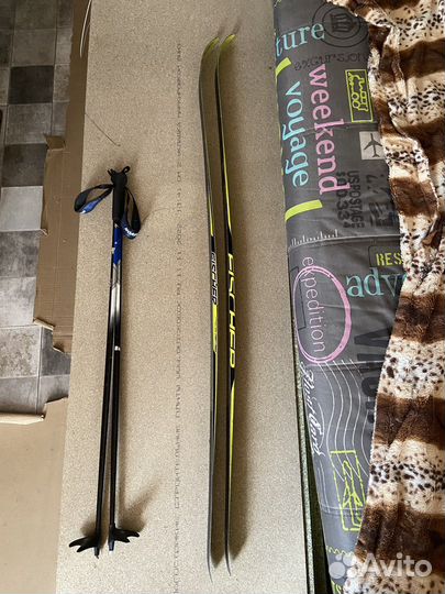 Лыжи беговые fisher, лыжные палки nordway