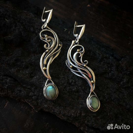 Серебряные серьги с лабрадоритом