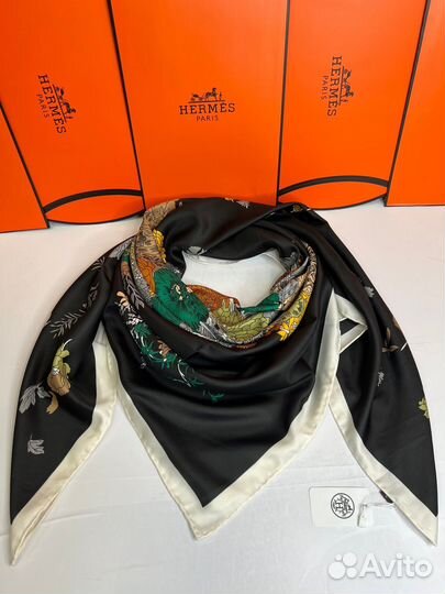 Черный шелковый платок Hermes большой