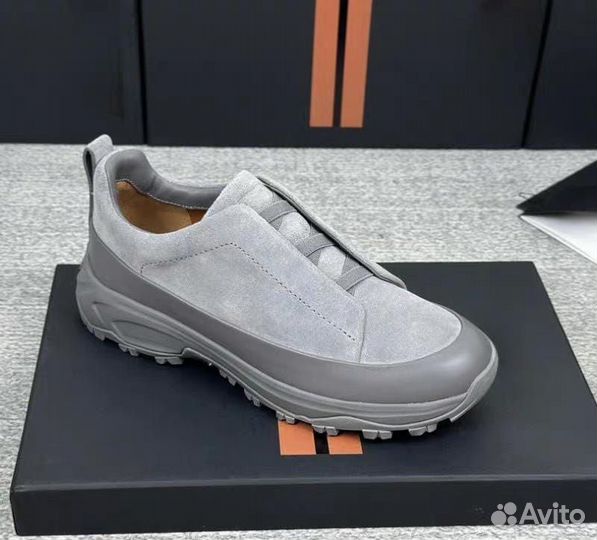 Кроссовки Ermenegildo Zegna замша кожа серые