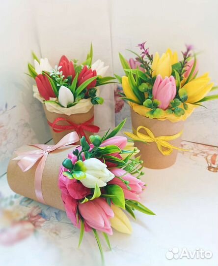 Букет из мыла ручной работы - тюльпаны