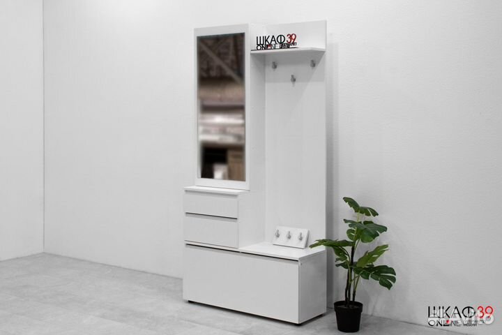 Герда Одри 2 Прихожая /Вешалка с зеркалом/ Белый (черные вешалки)