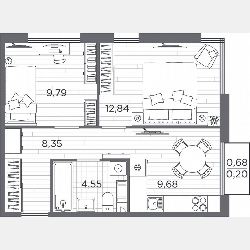 2-к. квартира, 45,4 м², 5/5 эт.