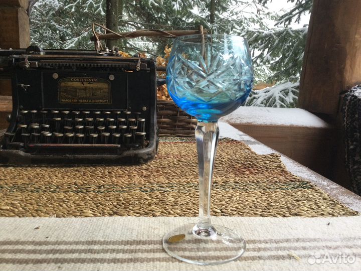 Ваза кобальтовое стекло Богемия ручная роспись