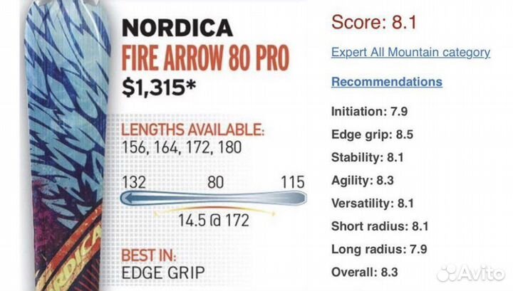 Горные лыжи Nordica Fire Arrow 164 cm