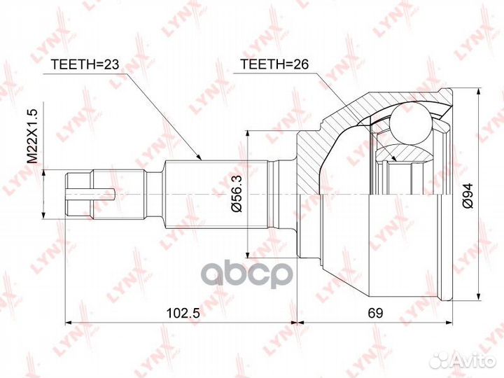 ШРУС внешний перед прав/лев CO3777 lynxauto