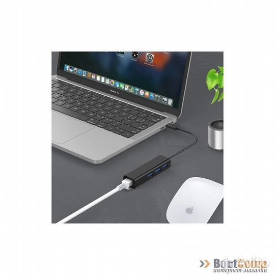 Сетевой адаптер USB KS-is KS-410 с хабом USB-Type