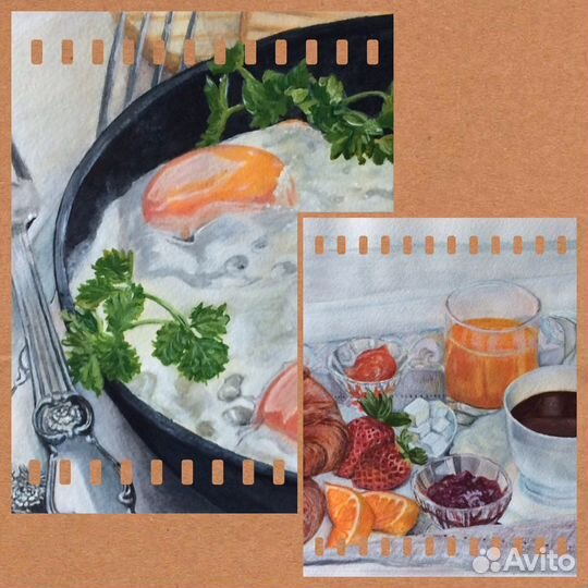 Рисунок акрилом по бумаге, еда, натюрморт