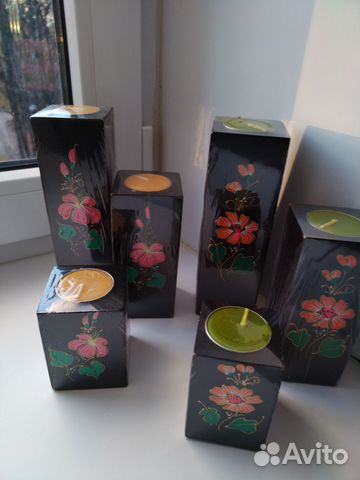 Набор подсвечников (6 шт), дерево, Тайланд