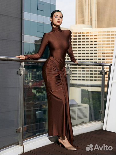 Новое трендовое кофейное коричневое платье