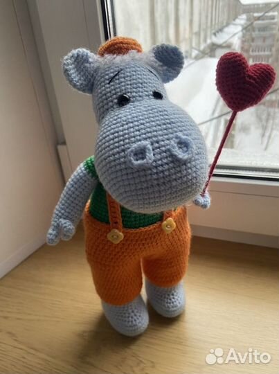 Игрушка ручной работы бегемотик Тоша