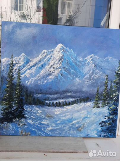 Картина маслом, горы, пейзаж