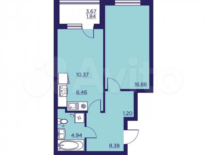 1-к. квартира, 50,1 м², 2/18 эт.