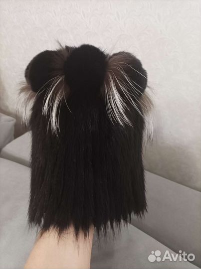 Шапка женская норковая вязаная