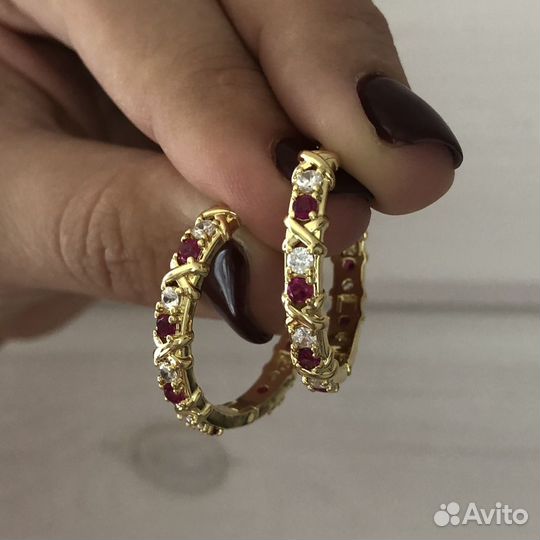 Серьги кольца с цирконами стиль Tiffany