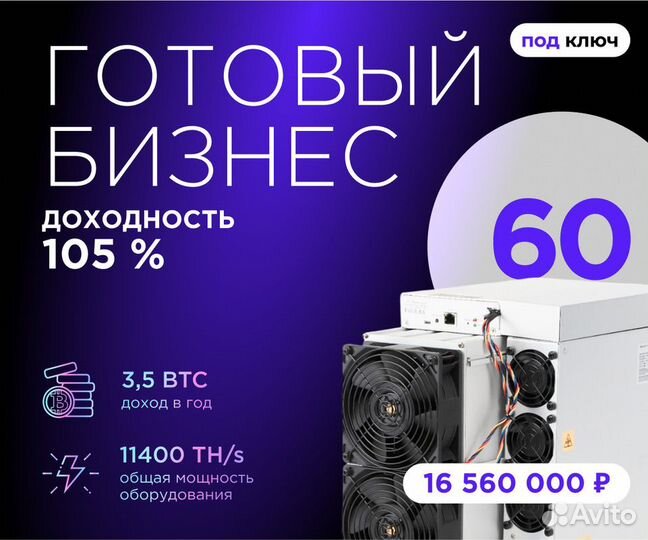 Готовый бизнес ферма для майнинга доход 105% годовых