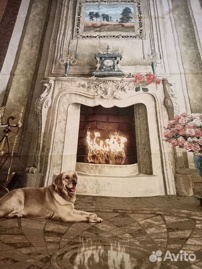 Гобелен. Панно. Собака у камина