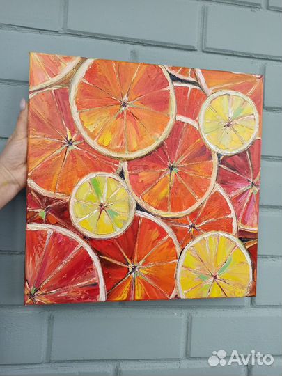 Картина апельсины маслом лимоны фрукты цитрусовые