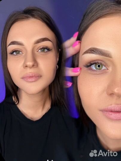 Перманентный макияж пудровые брови губы татуаж