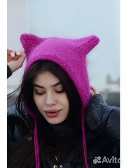 Шапка чепчик с ушками женская