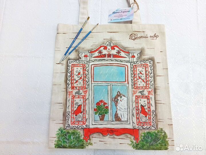 Шопер с северной картиной ручной росписи