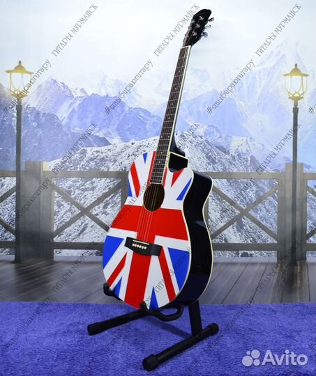 Акустическая гитара с принтом (новая) + аксессуары