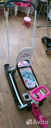 Детский снегокат с ручкой и колесами