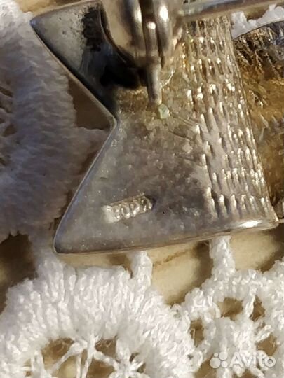 Брошь серебро 875 янтарь СССР антикварная