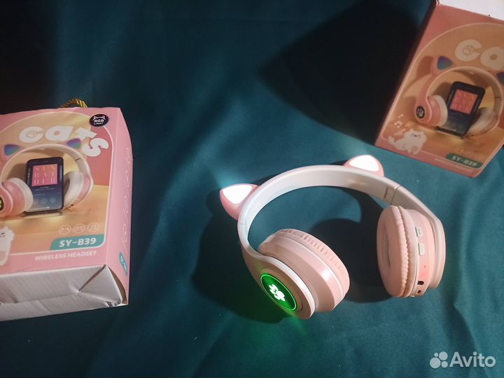 Беспроводные наушники с подсветкой,кошачьи ушки