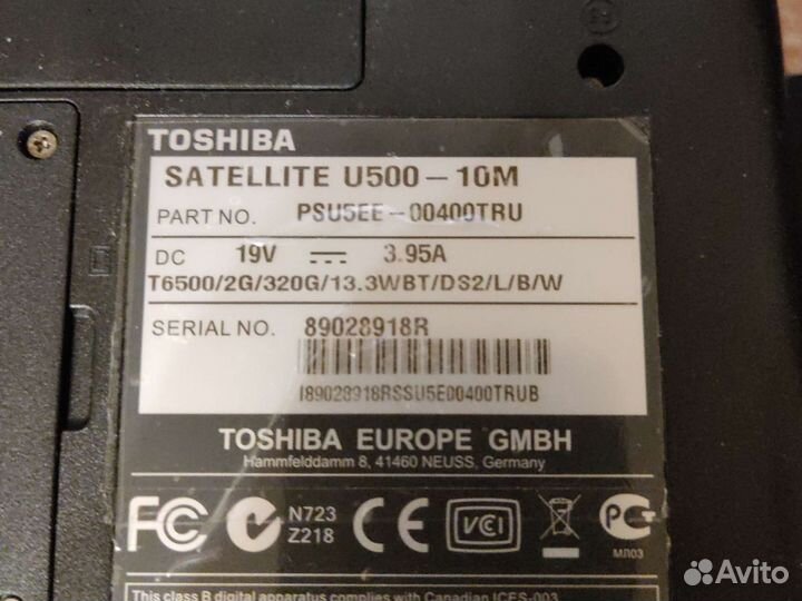 Ноутбук toshiba satellite u500
