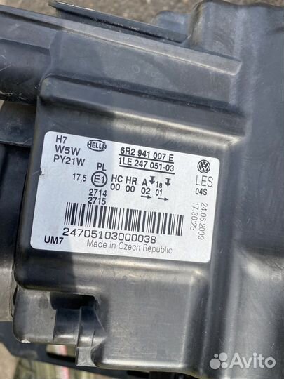 Фара левая Volkswagen Polo MK5 6R2941007E Стеклу т