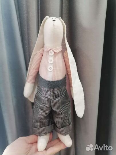 Кукла тильда заяц зайка в штанах ручная работа