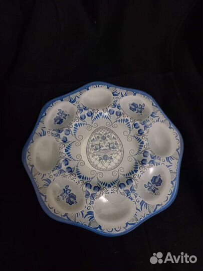 Тарелка для яиц, гжель, 21 см, стекло